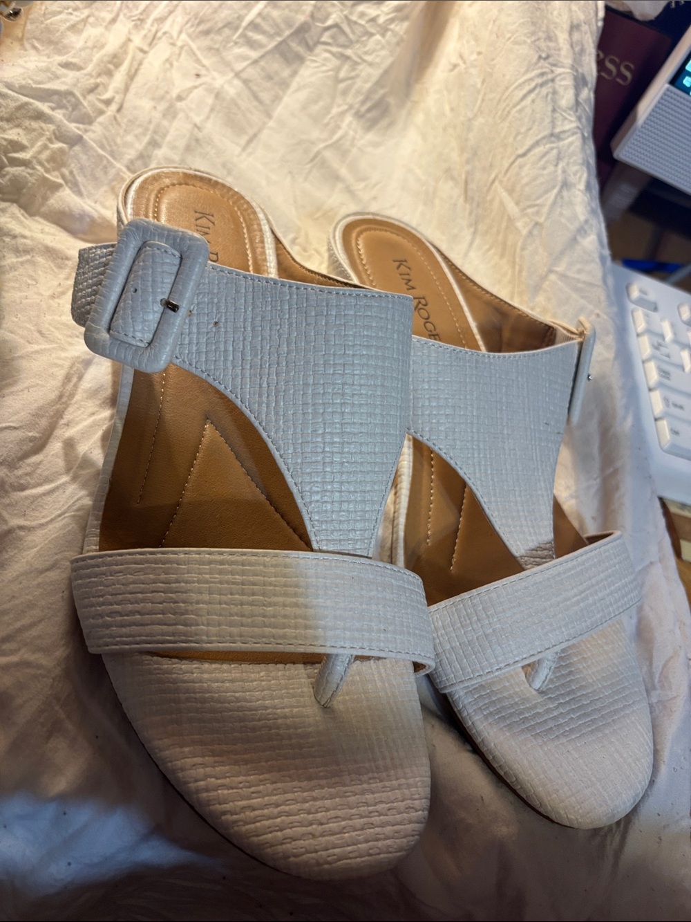 Kim Rogers Off-White Textured Slide Mules with Buckle